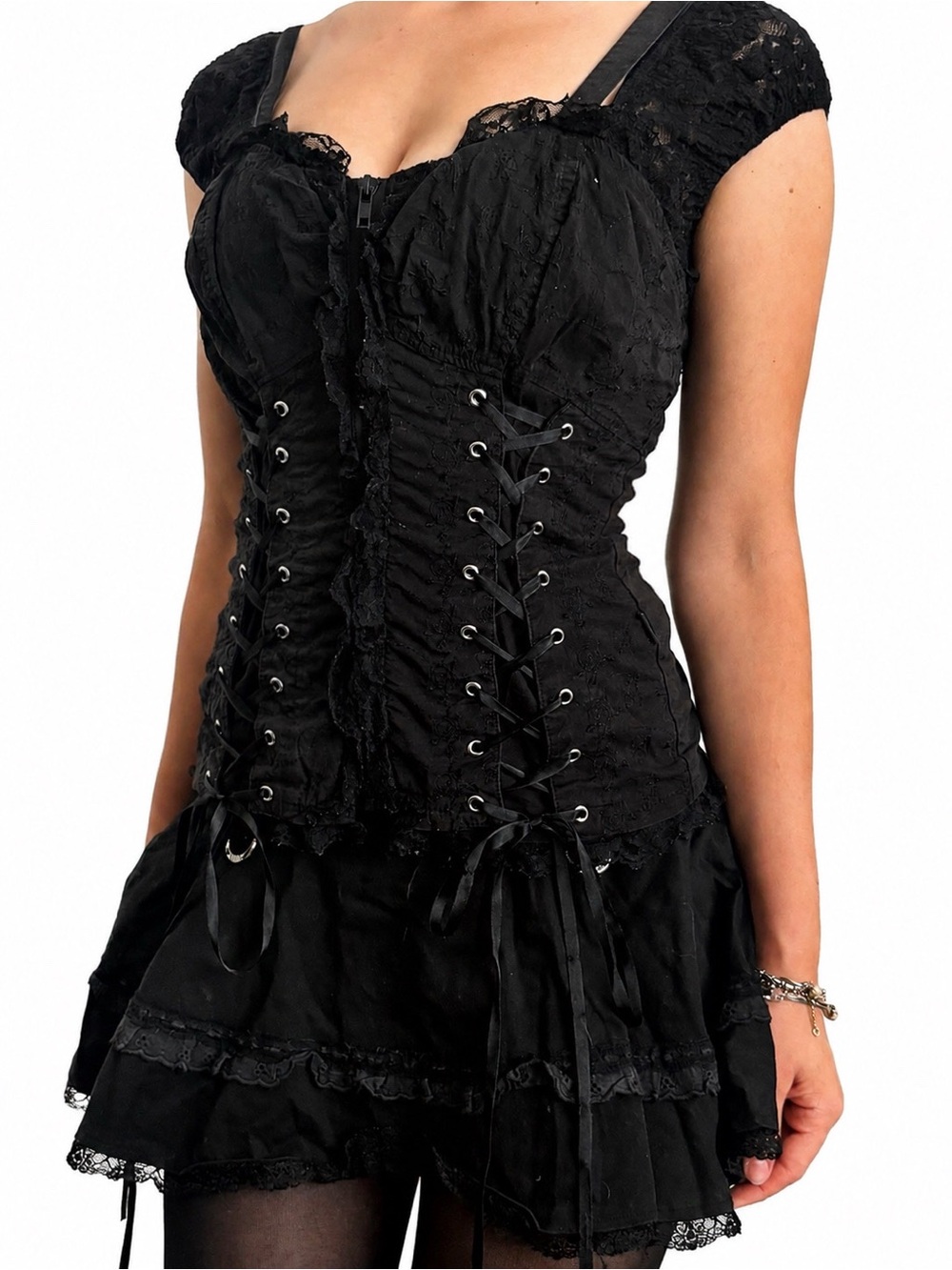 TRIPP NYC Black Lace-Up Gothic Corset Tank Top